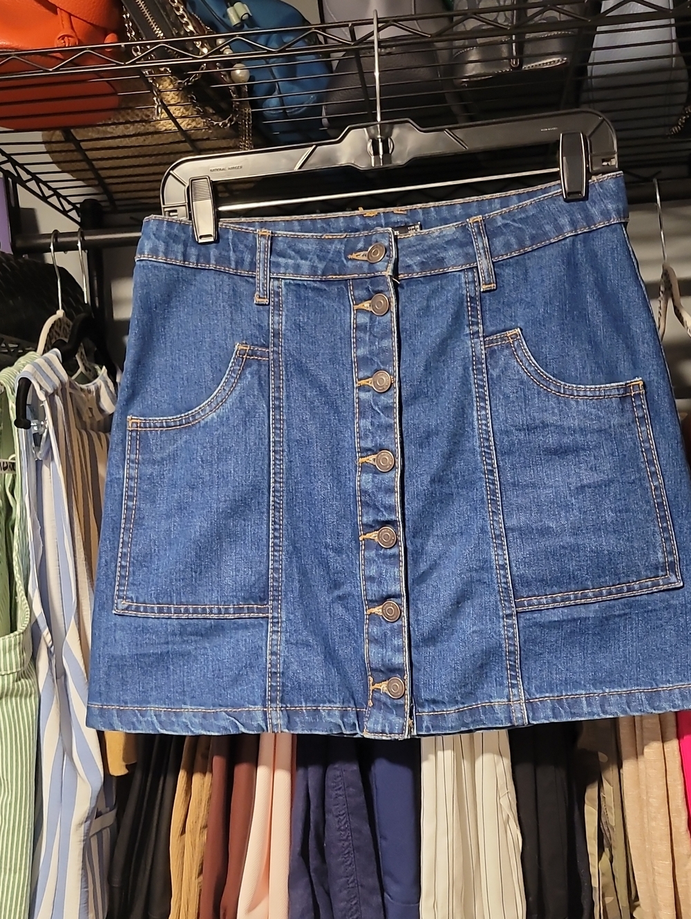 stradivarius Blue Button-Front Denim Mini Skirt